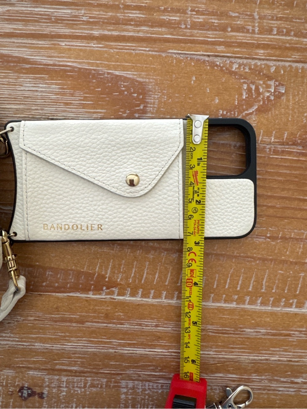 Bandolier Cream Textured Leather Wallet Phone Case with Snap Pocket - Picture 3 of 7